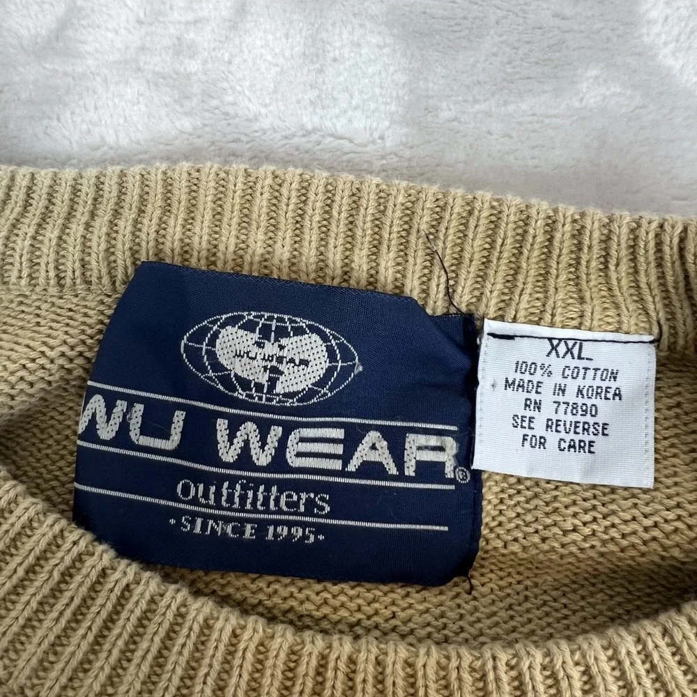 Vintage Wu Wear Sweater Mens XXL Tan Cozy Knit Cotton 90s Normcore Preppy Hiphop